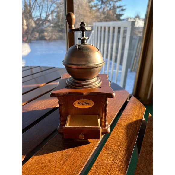 Sold Vintage Wood & Brass Kaffee Coffee Grinder Mill - Picture 4 of 9